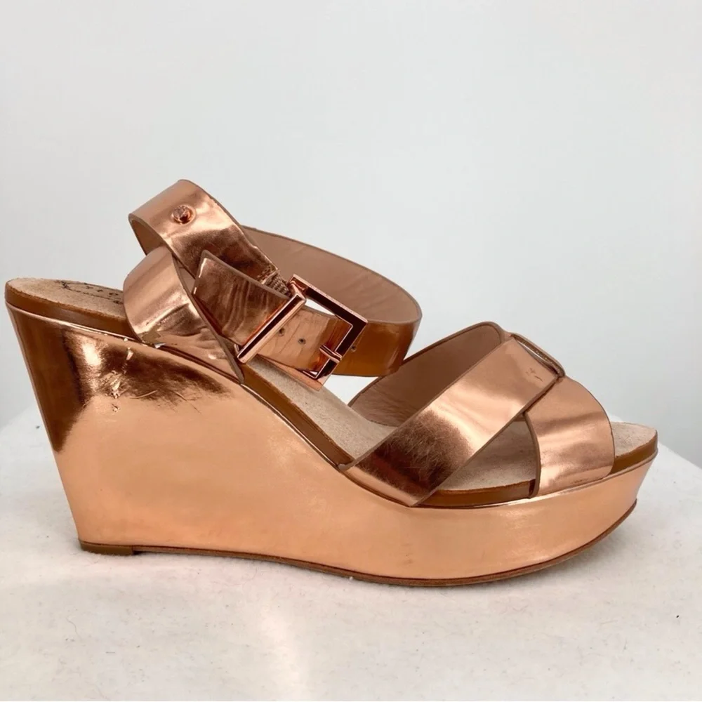 Ted Baker London Merlotte Platform Wedge Rose Gold Sandals Size 8.5 - Picture 3 of 12